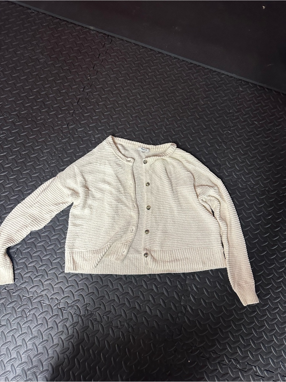Madewell Cream Button-Up Ribbed Knit Cotton Cardigan